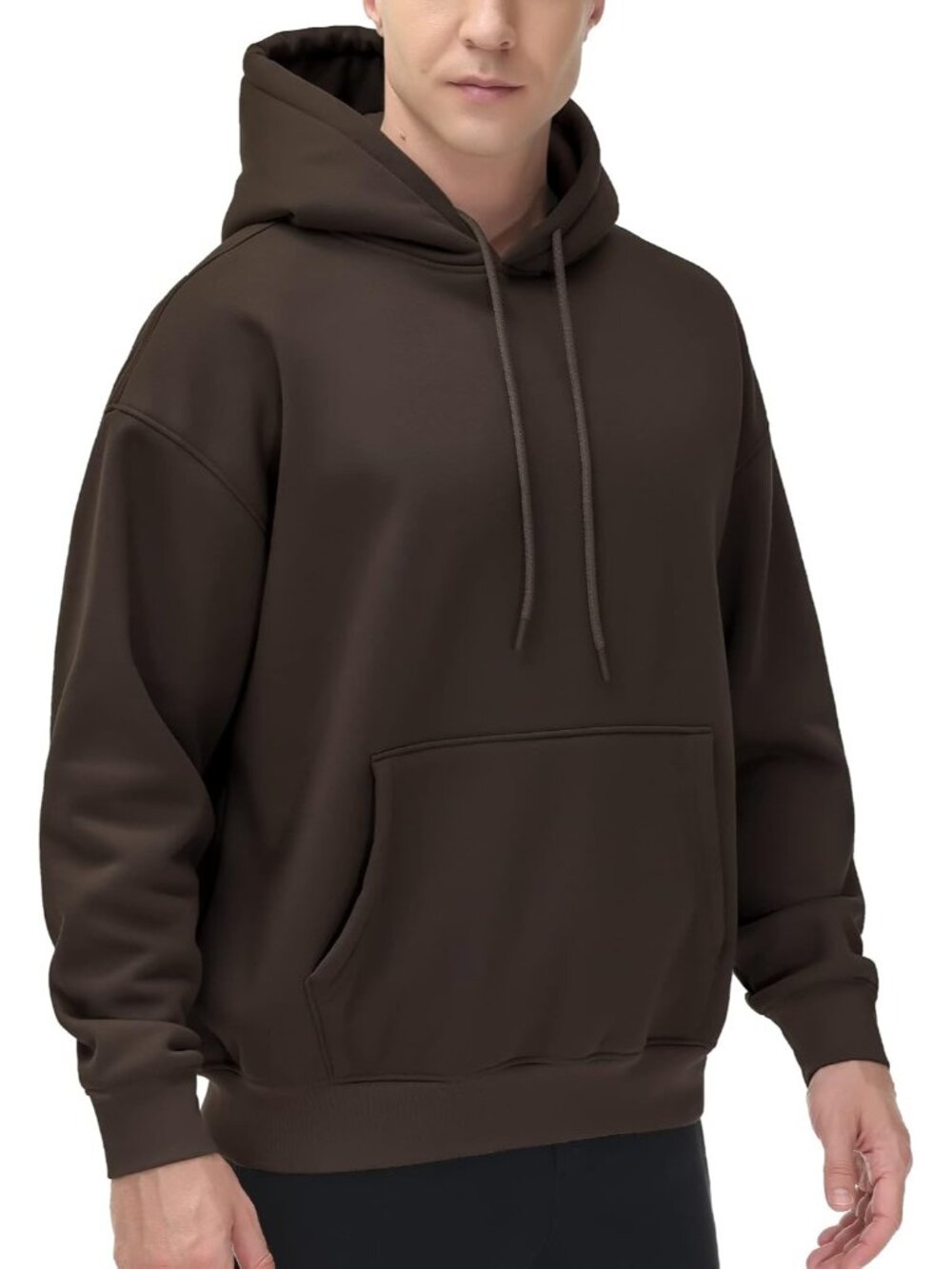 Men's Brown Fleece Lining Pullover Loose Fit Drawstring Hooded Sweatshirts